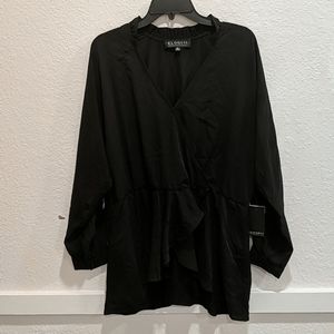 Ruffled collar cross front draped blouse NWT